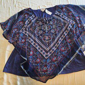 WESTPORT Embellished floral print top NWT Blue White Red Plus Size BOHOO